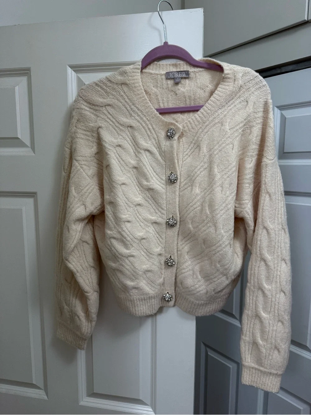 J Crew Cable-knit cardigan sweater with jewel buttons M